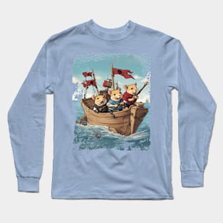 Cute adventure gerbil hamster pirates ocean sailing Long Sleeve T-Shirt